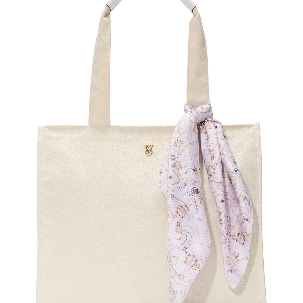 NWT Victoria's Secret Cream Tote with Floral Scarf